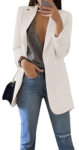 YMING Femme Surdimensionnés Blazers sur Le Devant Costumes à Revers Veste De Costume à Col à Revers Blanc XL
