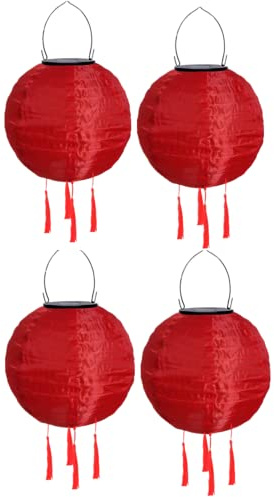 Yeehliny Lampions Außen Wetterfest Solar Laterne Solarlampen Lampenschrimp Außenlaternen 20cm Solar LED Laterne Wasserdicht Nylon Hängende Gartenlaterne Solar Lampion Solarbeleuchtung (4PCS/Rot)