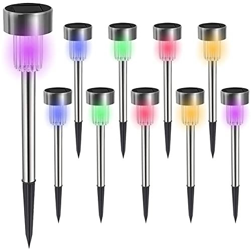 Melofo Outdoor Solar Stake Lights 10 Pack LED Waterproof Stainless Steel Garden Lights Solar Powered Stakes for Garden Pathway Patio Yard Christmas Gifts