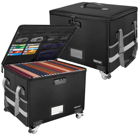 ENGPOW Feuerfeste Dokumentenbox mit Rollen, zusammenklappbare Aktenbox mit Schloss, Rollordner, Aktenschrank mit Taschen, tragbar, für Zuhause, Büro, sicher zum Aufhängen von Briefen / Rechtsmappen, 2