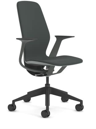 Steelcase Silq Ergonomischer, höhenverstellbarer Stuhl mit Platin Solid/Amsel Rückenlehne und Pfeffer Bezug