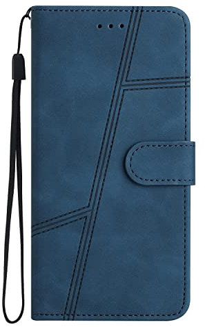 Étui de protection à rabat en cuir pour Samsung Galaxy S9 - Anti-chocs - Magnétique - Fonction support - Avec compartiments pour cartes - Bleu