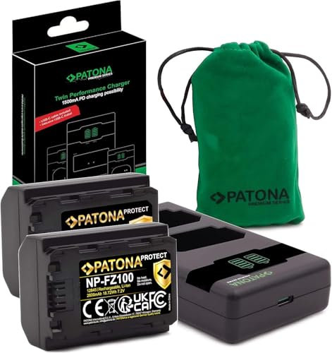PATONA 2X Protect V1 Akku NP-FZ100 mit Ladegerät PD Performance Kompatibel mit Sony Alpha 6600 6700 A6600 A6700 A1 A9 9 R S II A7 III IV A7R 7 C 7CR 7S 7R A7III R V R3 R4 FX3 FX30 A7C2 A7R3 NPFZ100