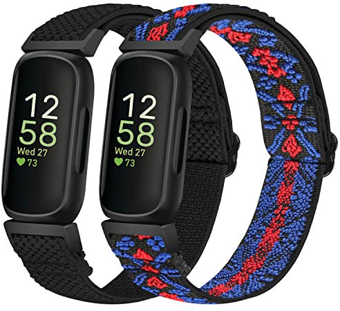 Huamanlou 2 Stück elastisches Armband, kompatibel mit Fitbit Inspire 3/Inspire 2/Inspire/Inspire HR/Ace 2/Ace 3 Armband, weiches Nylon, verstellbares Sport-Ersatzband für Damen und Herren
