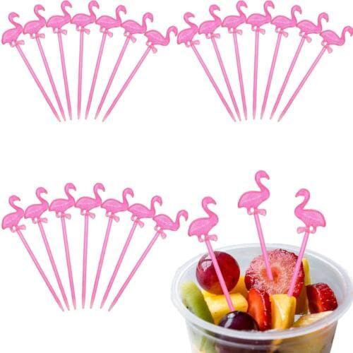 EliteKoopers 30Pcs Flamingo Cocktail Sticks 8CM Skewers Kebab Fruit Chocolate Fountain BBQ Party