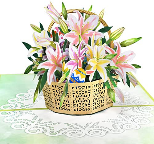 GREETING ART Pop Up Osterkarte,Blumenkorb Pop Up Karte,Pop Up 3D Grußkarte,3d karte ostern,Frohe Osterkarte für Ostern, einzigartige Ostergrußkarte als Karte, Geschenk & Gutschein