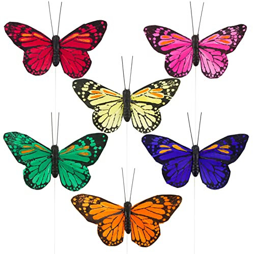 BETESSIN 6Pcs Schmetterlinge Deko mit Draht 3D Bunt Schmetterling Dekoration Tisch Torte DIY Geschenkverpackung Ostern Hochzeit Party Zimmer Dekoration Kuchendeko Fenster Wanddeko Gartendeko
