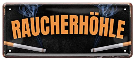 Raucherhöhle Schild - Hinweisschild Warnschild - Deko Blechschild für Raucherzimmer Raucherraum Raucherlounge Fumoir - Geschenkidee für Raucher Smoker - 28x12cm