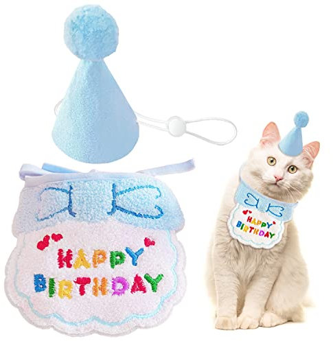 Hundegeburtstagsbandana, Katzengeburtstagshut, Hundegeburtstagshut, Hundepartyhut, Hund, Alles Gute zum Geburtstag, Lätzchen, Haustier-Geburtstagsfeier, Dekorationsset (blau)