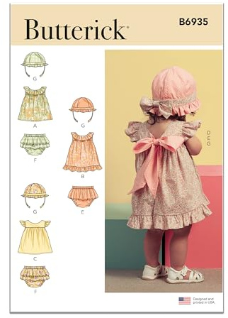 Butterick B6935A Baby-Top, Höschen und Mütze A (XS-S-M-L)