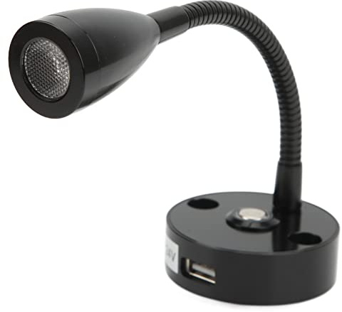 Septpenta 3W Dimmable 3 Couleur Liseuse, Tête de Lit de Bateau RV Col de Cygne LED Spot avec Chargeur USB et Câble de 15 cm pour Camping Car Voyage Remorque Camion RV(Noir)