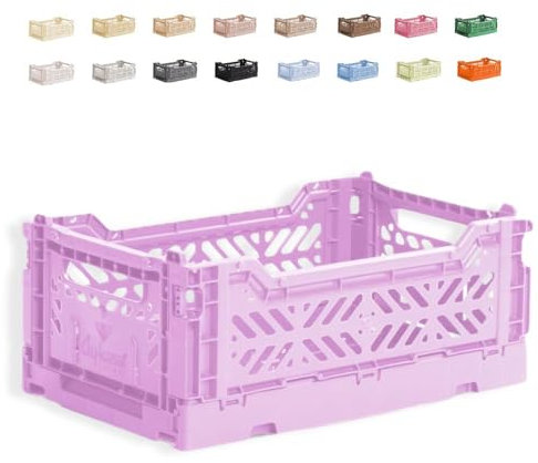 Ay-Kasa der originale faltbare Kunststoff-Aufbewahrungsbehälter, faltbarer Aufbewahrungskorb, stapelbare Kisten, stapelbare Aufbewahrungs Klappbox für Küche, Spielzeug und Büro (Mini, Orchid)