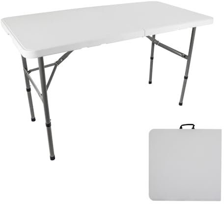 Oxeo Table Pliante Camping 120 x 60cm - 2 Hauteurs - Table Pique-Nique Enfants - Table de Jardin - Blanche - 4 Personnes