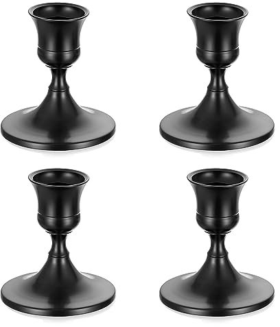 Romadedi Kerzenständer Schwarz Stabkerzen Tischdeko - 4er Set Klein Kerzenhalter Stabkerze Metall Vintage Modern Deko für Hochzeit Tisch Weihnachten Advent Wohnzimmer Adventskranz