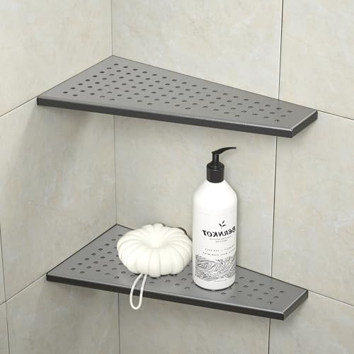 Bernkot Eck-Duschregal, 30,5 cm, Trapez, schwebendes Regal, 304 Edelstahl, Gitter-Design, versenktes Badezimmerregal für geflieste Wand, ohne Bohren, Gunmetal, 30,5 cm, 2 Stück