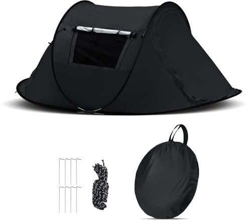 CLIPOP Camping Zelt, Pop Up Zelt 1-3 Personen, Strandzelte Wasserdicht Sonnenschutz, Familie Zelt, Tragbares Leichtes Kuppelzelt für Outdoor Camping, Wandern (schwarz, 245 * 145 * 100 cm)