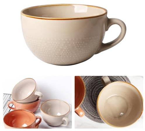 CEIEVER Groß Tasse Keramik 700ml, Keramik Suppentassen mit Henkel Müslischalen Salat Schale für Kaffeebecher Kaffee Tee Tasse Müsli Suppen Ramen Schüssel Porzellan Kaffee Tasse Suppenschüssel (Khaki)