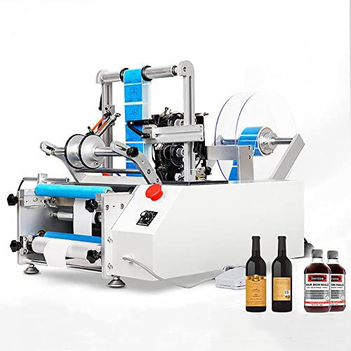 Automatic Round Bottle Labeling Machine Bottle Label Applicator, Single Double Side Sticker Round Bottle Labeler for 10-150mm Diameter, Glass Plastic Bottle Sticker Label Packing Machine