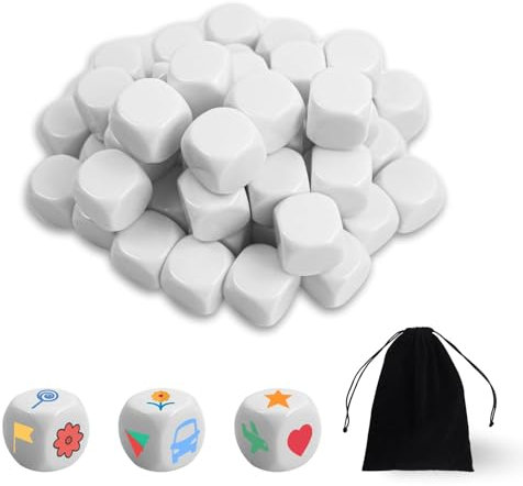 50pcs 22mm Bianco Dadi Arrotondati, Vuoti 6-Sided Cubo Set per l'Insegnamento, Apprendimento, Artigianato, Fai Da Te, Numeri, Causale Sesources Gioco