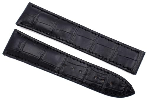Sulla RIOS1931 20mm Leder Uhrenband für Faltschließe Krokoprägung kompatibel mit Omega schwarz