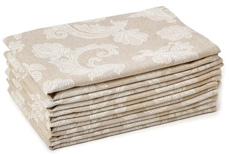 Encasa XO Esstisch Servietten Set von 6 I Größe 45x45 cm I Blumen Beige Jacquard -Stil Druck Auf Hausgemischte Baumwolle I Schnelle Farben, Maschinenwaschbar