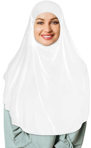 DAMILY Turban Cap Solide Muslimische Frauen Trikot, Hijab, Schal, Kopftuch, Muslimah Schal Turban Cap, Weiß Long1, 38