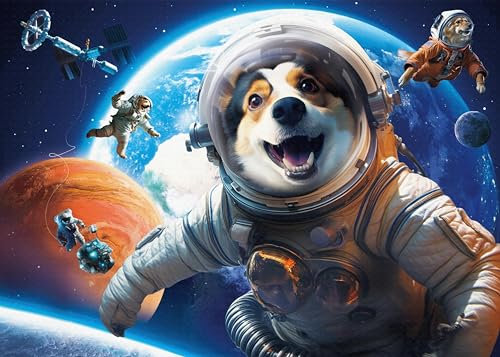 Nattork Jigsaw Puzzles 1000 Pieces for Adults, Families (Dog Astronaut) Pieces Fit Together Perfectly