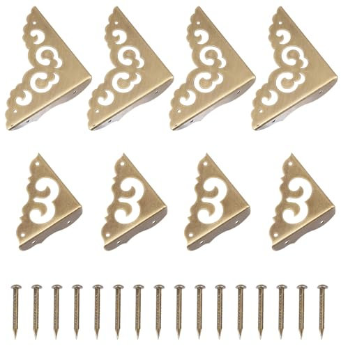 GLOBLELAND 8 Stück 2 Größen Metall Möbeleckenschutz, Vintage, Dreieckig, Dekorativer Eckenschutz, Antiker Kantenschutz, Tischeckenschutz Mit 16 Stück Schrauben Für Möbel, Box, Tisch