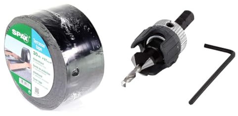 SPAX 4000009186419 Dichtungsband 87mm breit - 30m Rolle & wolfcraft Vorbohrer mit Senker und Tiefenstopp I 2544000