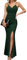Missufe Robe de soirée pour Femme - Robe de soirée - Robe Portefeuille - Bretelles Spaghetti - sans Manches - Fente - Robe de Cocktail - Maxi Longue - Robe de Bal de Mariage, Vert foncé, S
