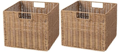 DINGTAI 2er-Set Kallax Expedit Regal Korb/Kallax Korb Geflochten / 30 x 30 x 25,5H cm/Faltkorb Flechtkorb/Regalbox Storage Box/Aufbewahrungskorb Regalkorb Faltbar