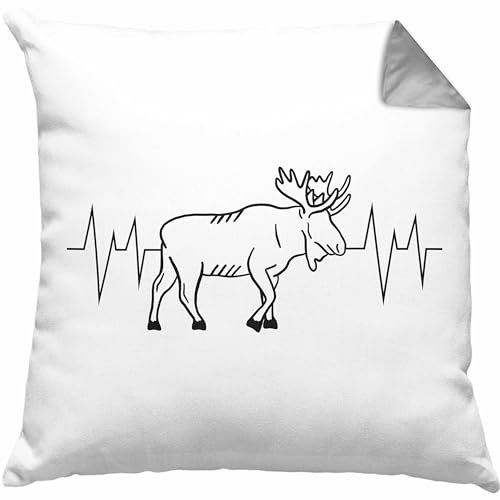 Trendation Elch Herzschlag Kissen mit Füllung 40x40 Geschenk für Elchliebhaber (Grau)