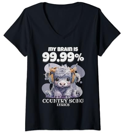 Damen Niedliches Baby Highland Countryside Music Country Song Lovers T-Shirt mit V-Ausschnitt
