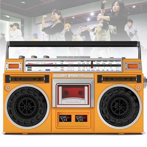 Lecteur CD rétro classique des années 80, lecteur de cassettes Bluetooth rétro, avec radio AM/FM, prise en charge de l'entrée SD/USB, pour les réunions de famille, les voyages, la danse de rue,Yellow