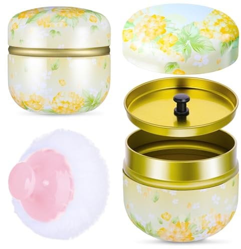 Dimeho Powder Puff Box Portable Body Powders Puff Soft Powder Case and Container Dusting Loose Powders Container Case with Lid for Women Home Bath Travel Use