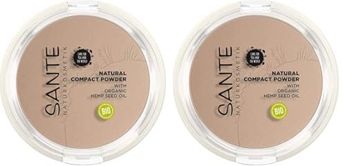 SANTE Naturkosmetik Natural Compact Powder 02 Neutral Beige, ideal für helle bis mittlere Hauttöne, mattiert und fixiert langanhaltend, für einen natürlichen Glow, mit Bio-Hanfsamenöl, Vegan, 9g