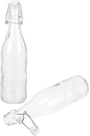 SHOWERORO 2pcs Glass Snap Bottle Clear Water Bottle Oil Bottle Flip Bottles Juice Carafe Juice Container Small Syrup Bottle Pitchers for Drinks Water Jug Soy Sauce Container Transparent