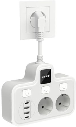 Steckdosenleiste 2 Fach Einzeln Schaltbar, Verteilersteckdose Wandmontage mit 2 USB A & 2 USB C, Doppelstecker für Steckdose - Weiß