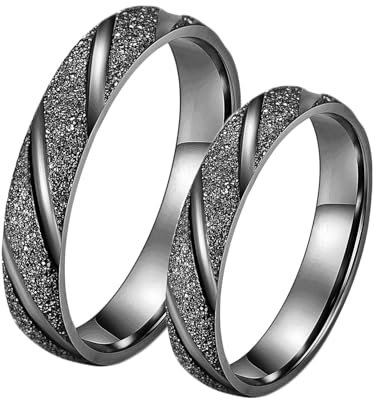 Wycian Partnerringe für Sie und Ihn Verstellbar, Partnerringe 4mm 2 Stück Edelstahl Titan 4 mm Schwarzer Matter Ring Größe Damen 62 (19.7) Herren 57 (18.1)