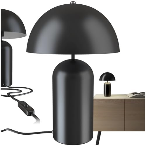 tectake® Tischlampe, Pilzform, Tischlampe Vintage Design, Tischleuchte, Leselampe, Nachtlicht, Lampe Wohnzimmer, Table Lamp, kleine Lampe, Tischlampe retro, Nachttischlampe mit Kabel - schwarz