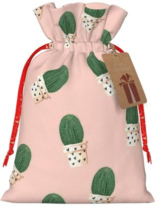 LIXLZH Sacchetto di Natale con stampa di cactus rosso borse con coulisse borse donna uomo Natale Capodanno partito borse bomboniere borsa