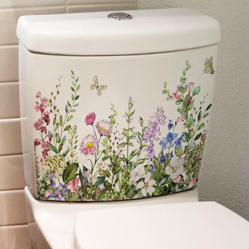 Green Plant Leaves Flowers Toilet Stickers Self-Adhesive Bathroom Wall Sticker Green Leaf Floral Toilet Lid Decals Bathroom Cistern Decor DIY Lid and Toilet Sticker Lid Decals Tank Covers Waterproof