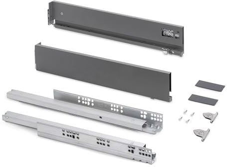 Emuca - Tiroir Coulissant Cuisine Vertex avec réglages 3D, H 93mm, 40kg, épaisseur de Panneau de 18mm, Profondeur 500mm, Acier, Gris Antracite