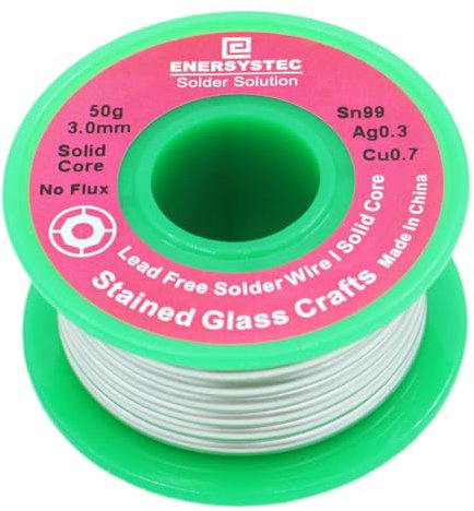 Filo per saldatura senza piombo da 3,0 mm per artigianato in vetro colorato, nucleo solido senza flusso, 50 g, filo per saldatura senza piombo, Sn99 Ag0.3 Cu0.7, senza piombo diametro 0,12 RoHS