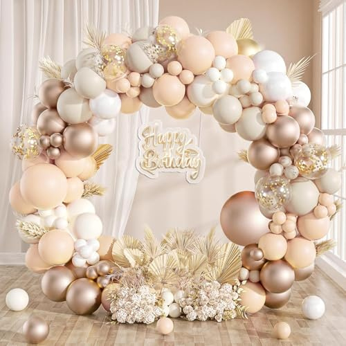 Kit Arco Palloncini Struttura Palloncini Compleanno Beige, 113 Pezzi Ghirlanda Palloncini Bianchi Albicocca Champagne Oro per Decorazioni Compleanno Bimba Bimbo, Baby Shower, Matrimonio, Anniversario