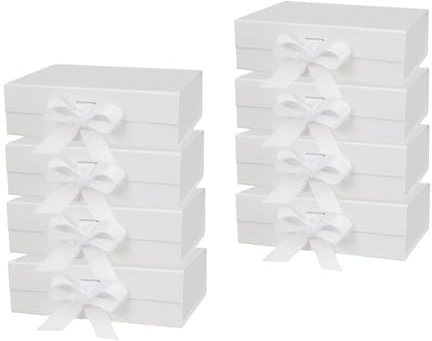 8 Packs Gift Boxes with Lid for Presents,23x17x7 cm,with Ribbon and Magnetic, Gift Box Large Closure for Christmas, Hanukkah, Fathers Day, Weddings, Birthdays, Grooms Gifts (8 Packs White)