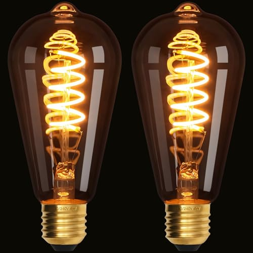 Terafeels Lot de 2 ampoules LED vintage E27, ST64, 4 W, filament spiralé, lumière jaune chaud 2200 K, verre transparent, ampoule Edison à intensité variable
