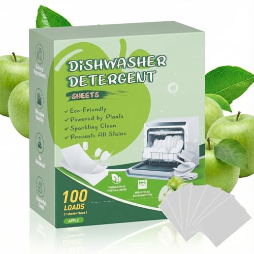 Spülmaschinen Blätter,100 Pcs Spülmaschinenblätter,Eine Kraftvolle Reinigung, Geschirrspültabs Ersatz Spülmaschinentabs Ohne Plastik und Biologisch Abbaubar,Spühlmachaschinen Tabs Ersatz, Apfelduft