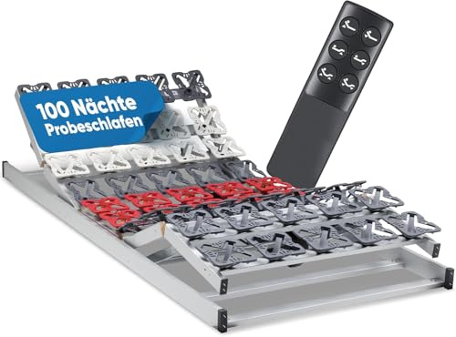 RehaSleep elektrischer Lattenrost Wolke10 140x200 – Schlafen wie auf Wolken durch 55 Flexible Tellermodule – Perfekte Rücken & Beinposition – Lattenrost elektrisch verstellbar Made in Germany