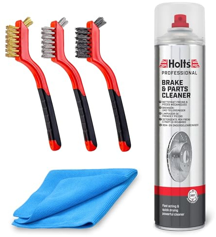 Vexjuro Holts Brake & Parts Cleaner Kit 600ml | Brake Disc & Caliper Cleaning Spray with 3 Detail Brushes & Microfibre Cloth | Car, Motorcycle & Van